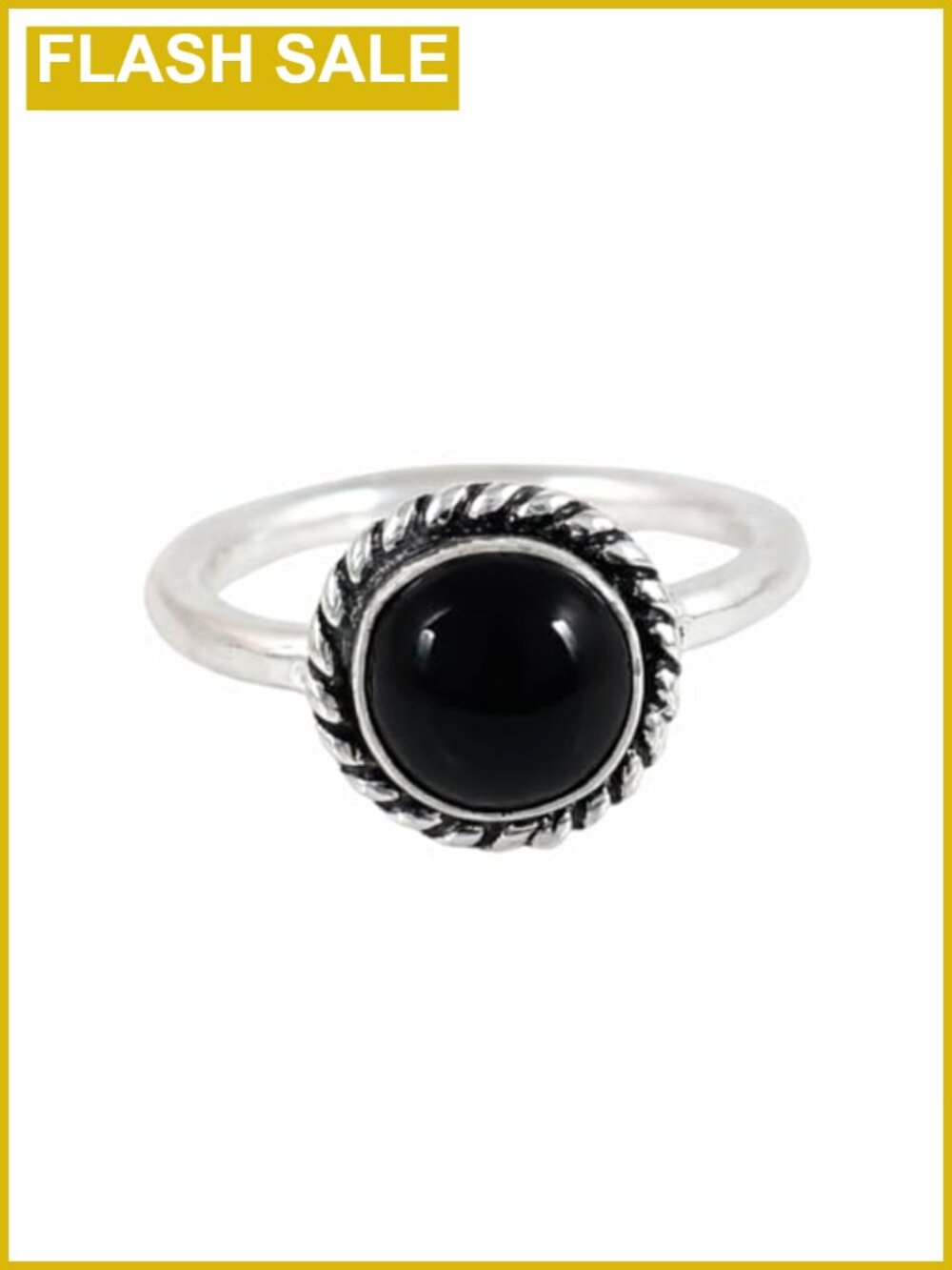 Natural Black Onyx Solitaire Ring Silver Plated Brass Vintage Statement